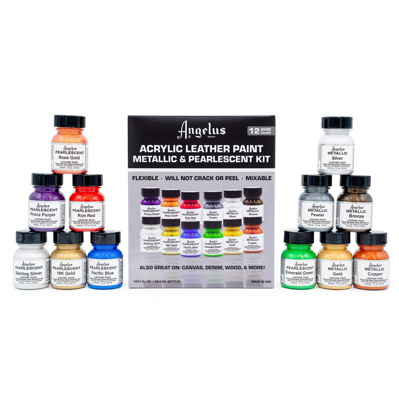 Angelus Pearlescent and Metallic Paint Kit - 12 Colours-SOLE