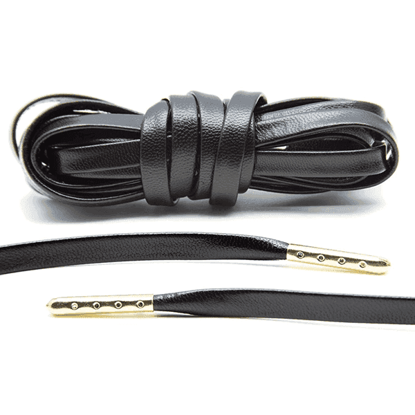 Lace Lab Black Luxury Leather Flat Laces - Gold Tips-SOLE