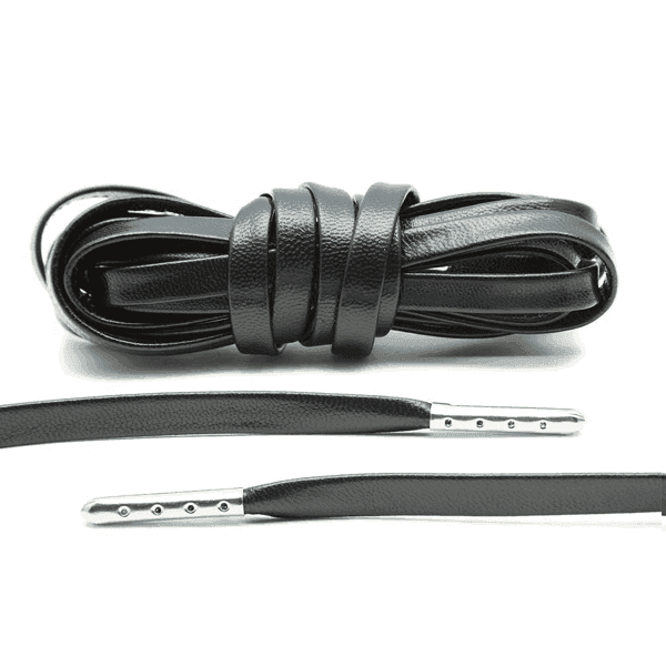 Lace Lab Black Luxury Leather Flat Laces - Silver Tips-SOLE