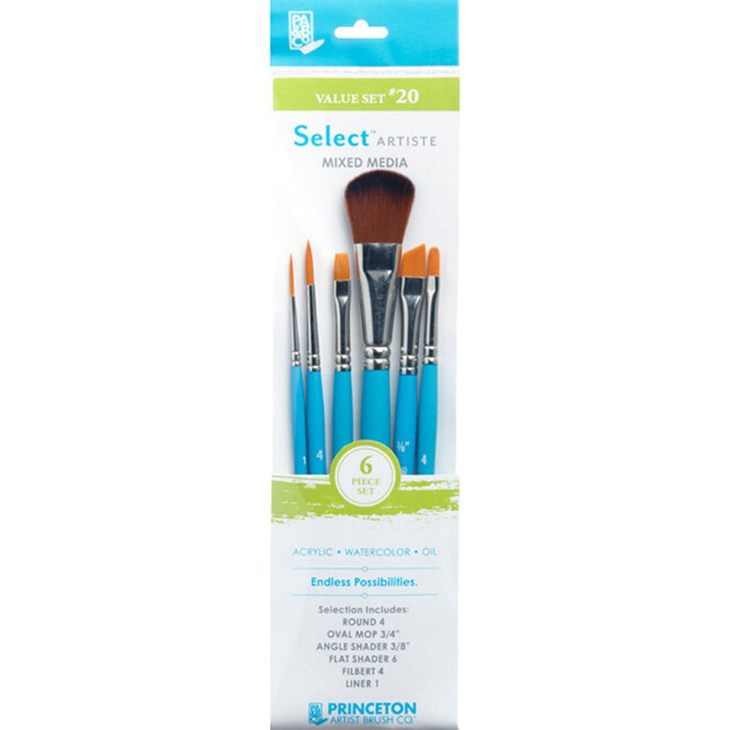 Princeton - Brush Set with Angle Shader 3/8", Filbert 4, Flat Shader 6, Liner 1, Oval Mop 3/4", Round 4-SOLE