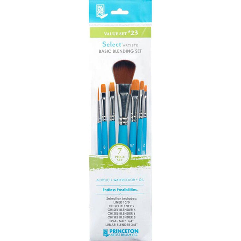 Princeton - Brush set with Chisel Blender 2, Chisel Blender 4, Chisel Blender 6, Chisel Blender 8, Liner 10/0, Lunar Blender 3/8", Oval Mop 1/4" Value set 23-SOLE